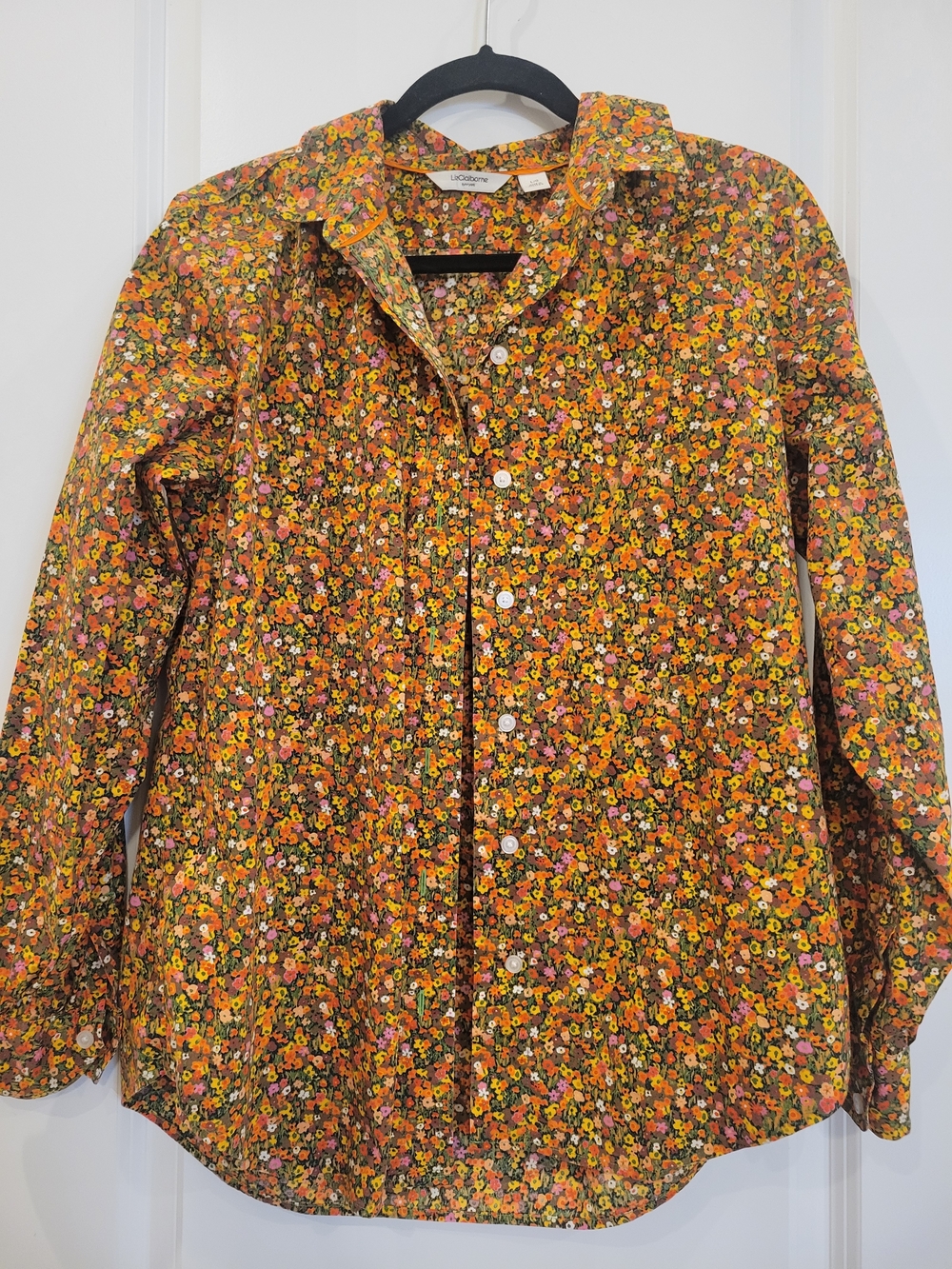 Liz Claiborne Floral Button-Up Blouse in Orange, Yellow, Pink